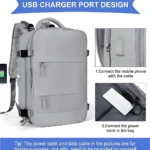 Maleta de viaje Amazon gris con puerto USB externo para cargar dispositivos.