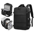 Maleta Amazon de viaje negra, expansible, con puerto USB y compartimento para portátil.