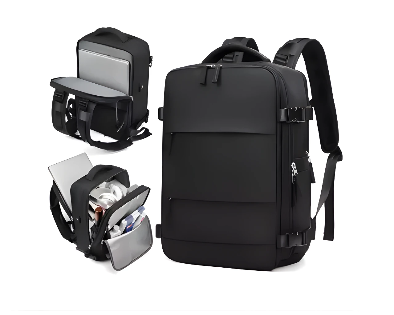 Maleta Amazon de viaje negra, expansible, con puerto USB y compartimento para portátil.