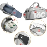 Maleta impermeable de gimnasio con compartimentos para zapatos, móvil y documentos.