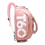 Maleta impermeable rosada para gimnasio, bolso deportivo con logo "T60" y correas.