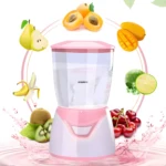 Máquina para hacer mascarillas faciales caseras con frutas: kiwi, cerezas, mango, limón, duraznos y peras.