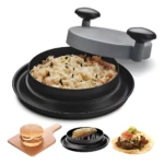 Máquina trituradora de pollo creando quesadillas, hamburguesas y tacos con carne deshebrada.