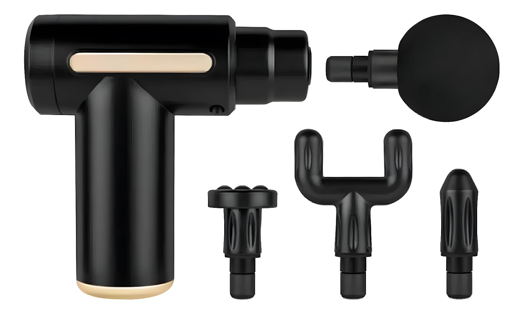 Martillo masajeador portátil USB con cabezales intercambiables para alivio muscular.