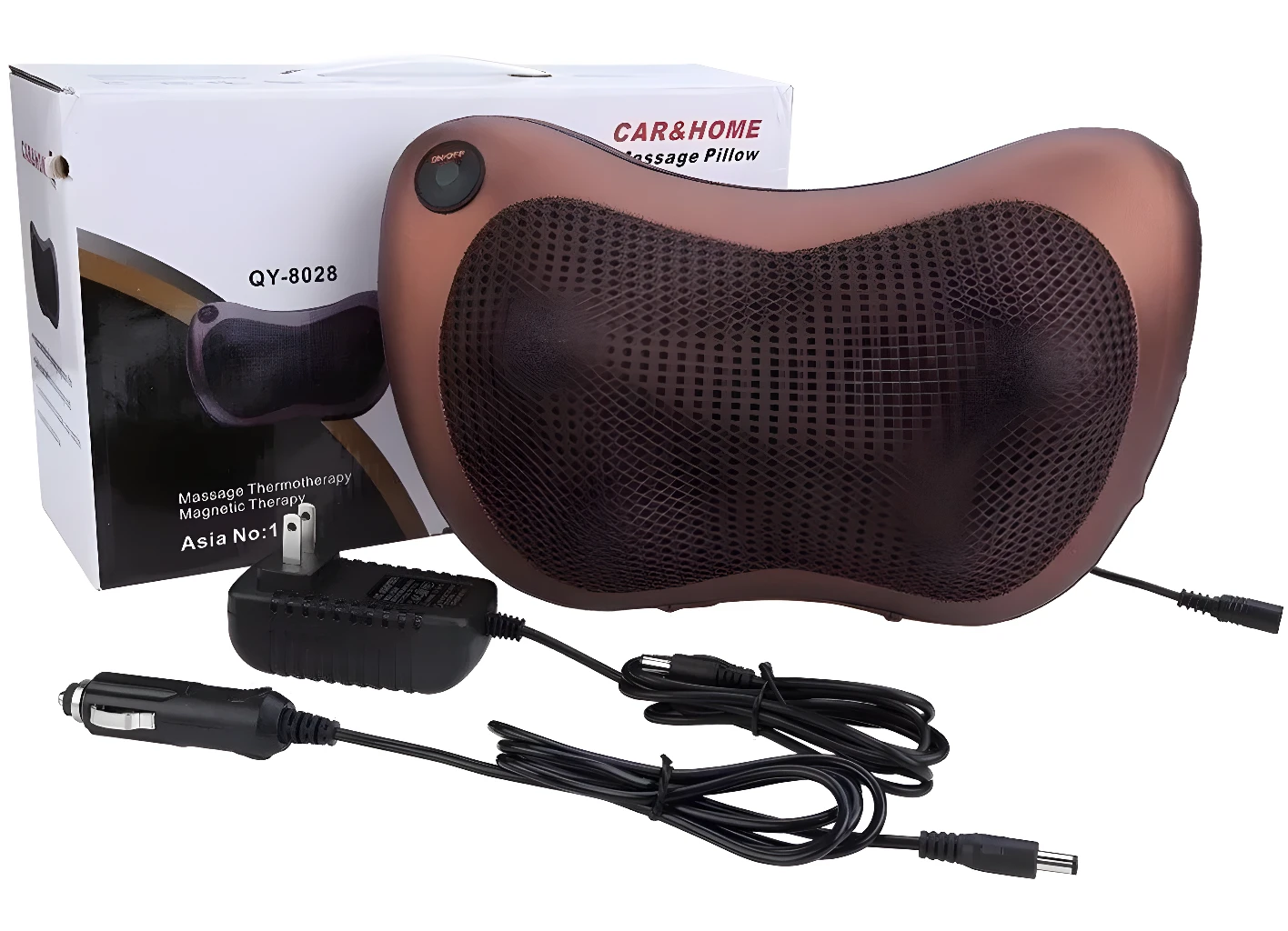 Masajeador de 8 rodillos QY-8028 para coche y hogar, con adaptadores.