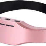 Masajeador eléctrico de cabeza relajante color rosa con banda ajustable negra.