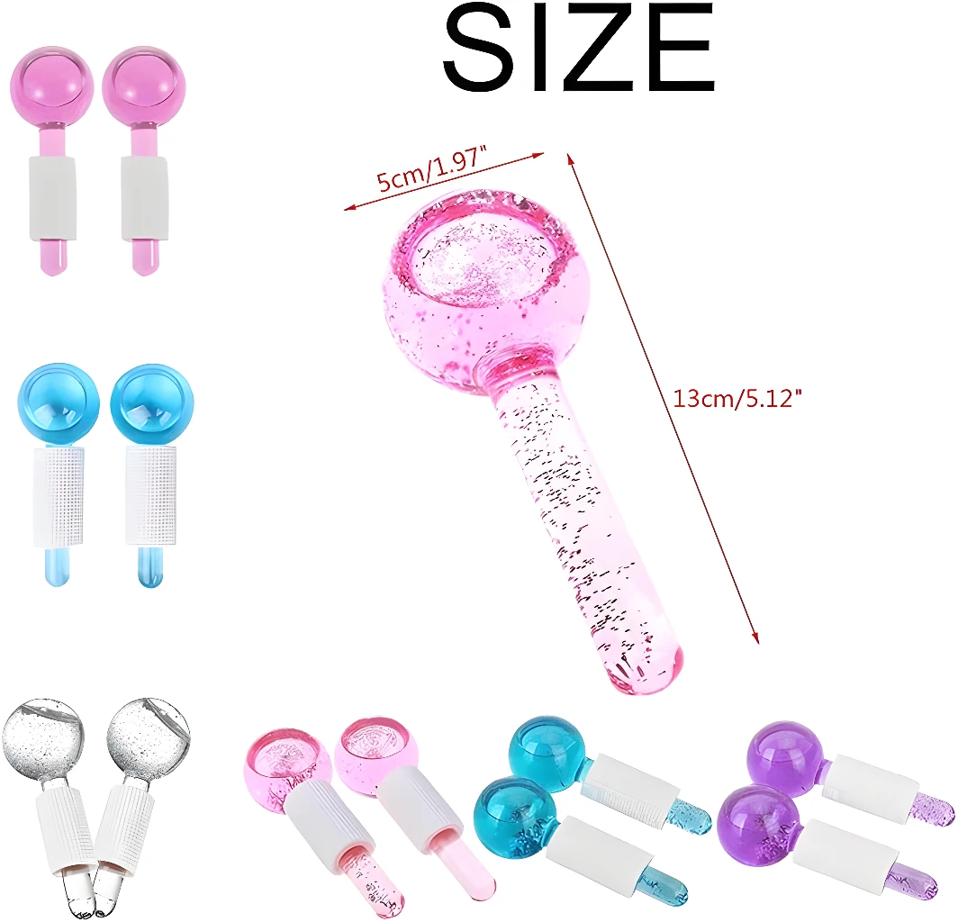 Masajeadores Ice Globe X2 rosados, azules y morados para cuidado facial y desinflamación.