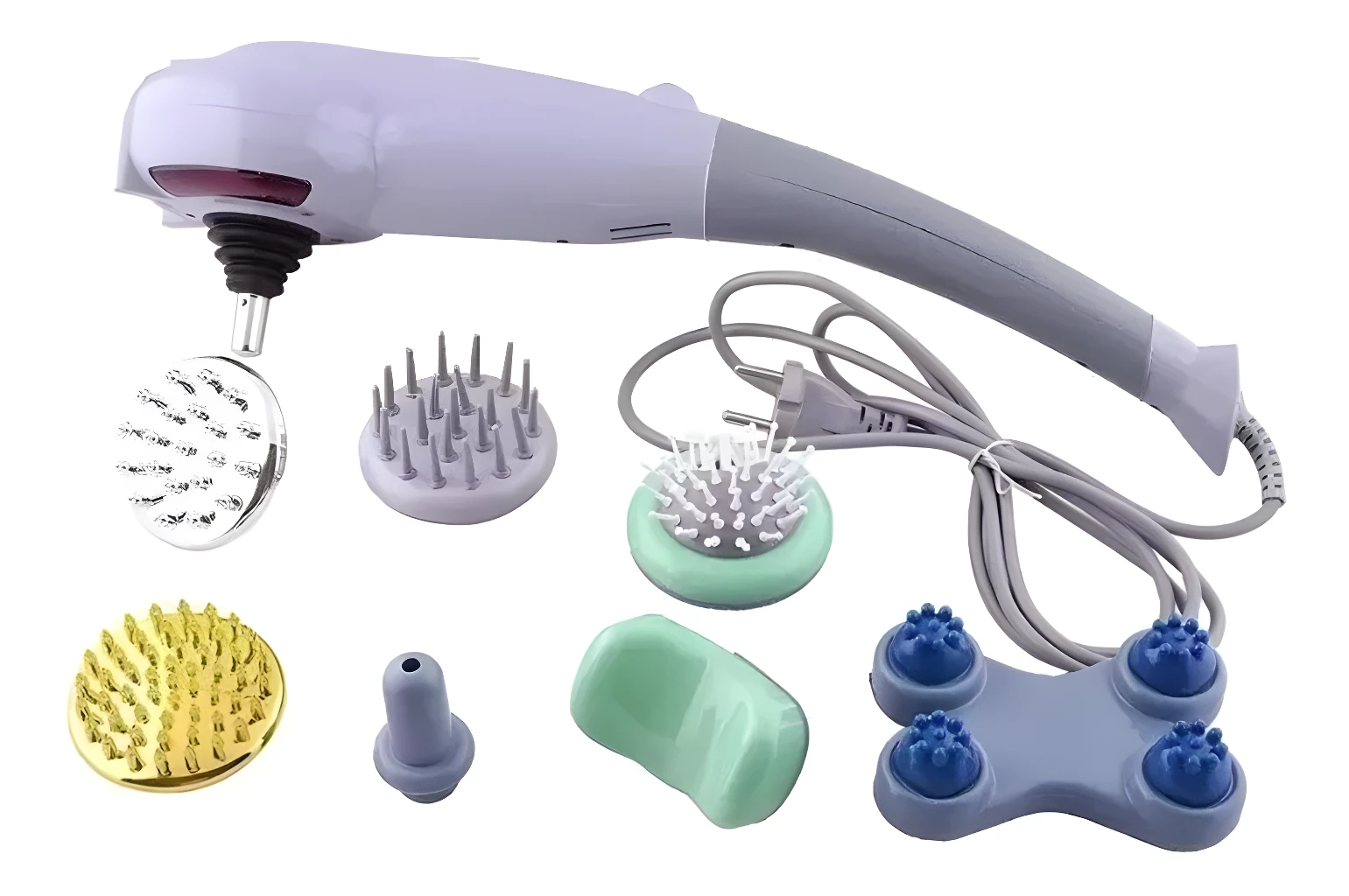 Masajeador Magic con 6 cabezales intercambiables para relajación corporal y capilar.