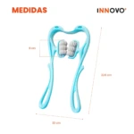 Masajeador manual de cuello azul relajante con rodillos, 20 cm de ancho.