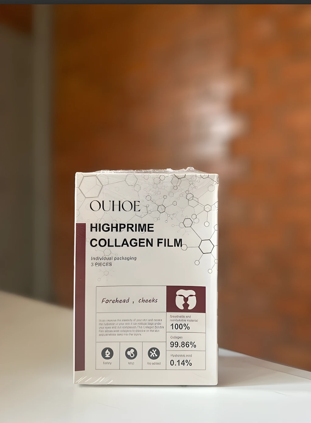 Mascarilla Reafirmante de Colágeno HIGHPRIME para frente y mejillas, empaque individual.