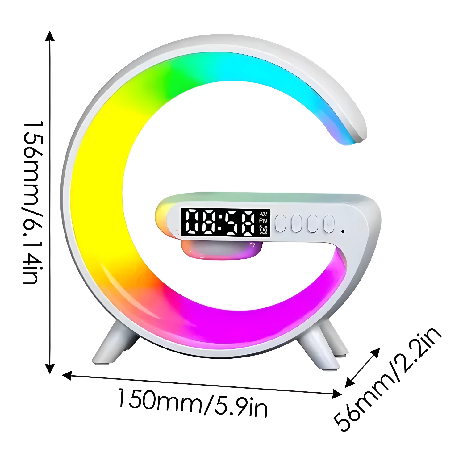 Mini Lámpara Inteligente G con pantalla LED, luz RGB y cargador inalámbrico.
