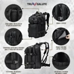 Mochila táctica militar de viaje 50L con compartimento para laptop y sistema MOLLE.