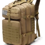 Mochila táctica militar morral de viaje 50L color café con parche de bandera de EE. UU.