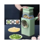 Molino de verduras cuadrado manual cortando zanahoria y limón en rodajas finas.