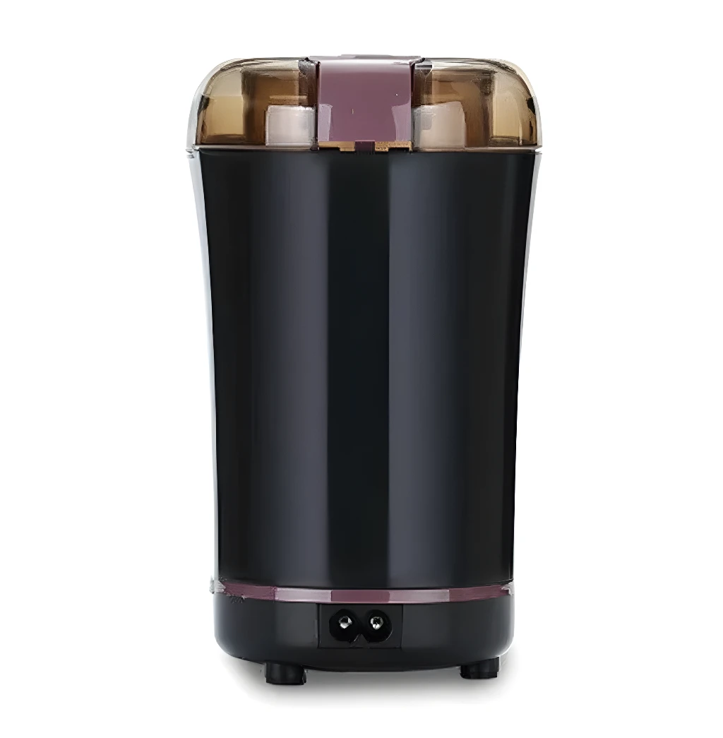 Molino eléctrico portátil para especias y granos, diseño compacto y moderno.