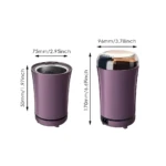 Molino eléctrico portátil morado para especias y granos, compacto y funcional.