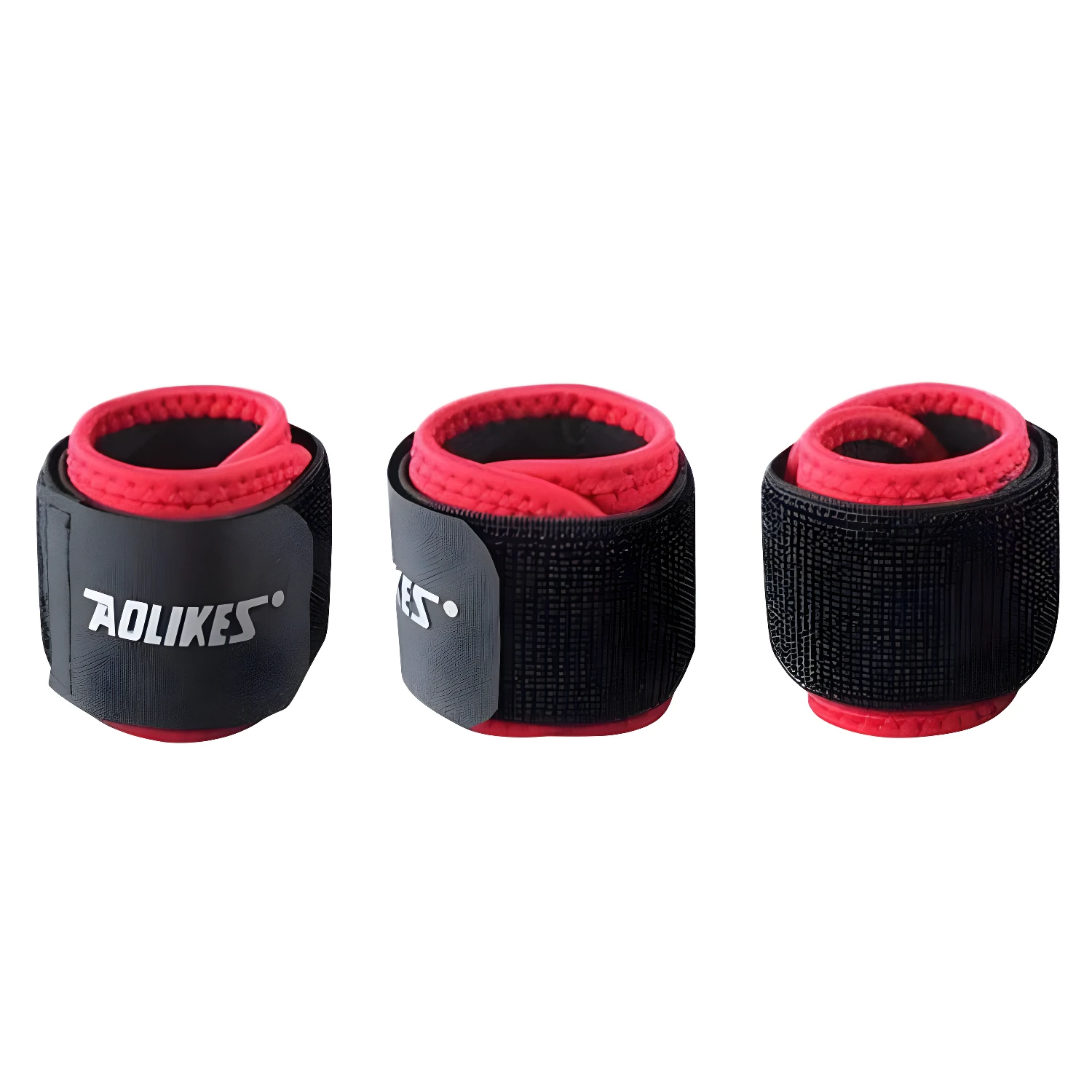 Set x2 muñequeras de neopreno ajustables Aolikes en negro y rojo para soporte deportivo.