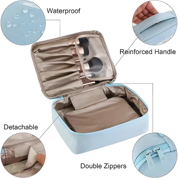 Neceser organizador de maquillaje para viaje, impermeable, con asas reforzadas y doble cremallera.