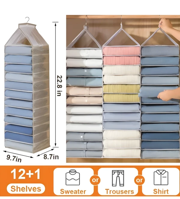 Organizador colgante de closet de 12 niveles para ropa, suéteres, pantalones y camisas.