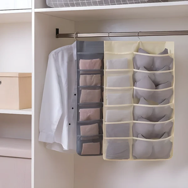 Organizador de closet para ropa interior colgable, con 12 compartimentos para lencería y brasieres.