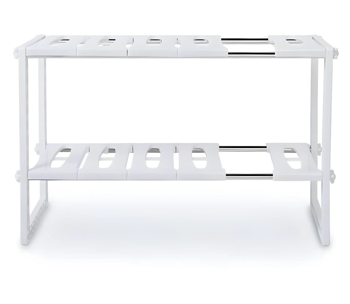 Estante organizador blanco de cocina para debajo del lavaplatos, 2 niveles, extensible.