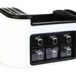 Organizador de cocina blanco con 6 dispensadores transparentes para ingredientes y granos.