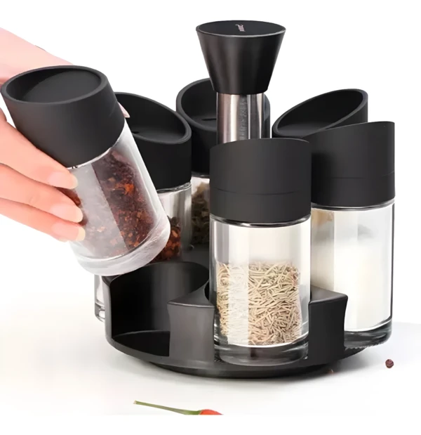 Organizador de especias X6 con molinillo, ideal para tu cocina.