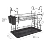 Escurridor de loza y organizador de cocina con dos niveles, color negro.