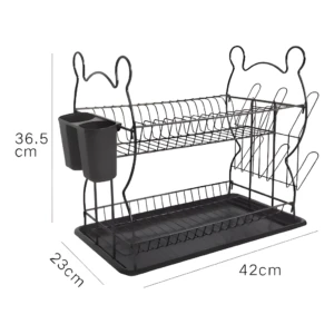 Escurridor de loza y organizador de cocina con dos niveles, color negro.