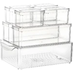 Organizador de nevera y cocina transparente de 7 puestos, apilable y modular para alimentos.