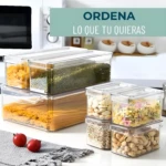 Organizador de nevera y cocina 7 puestos con pasta, frijol mungo, almendras y pistachos.
