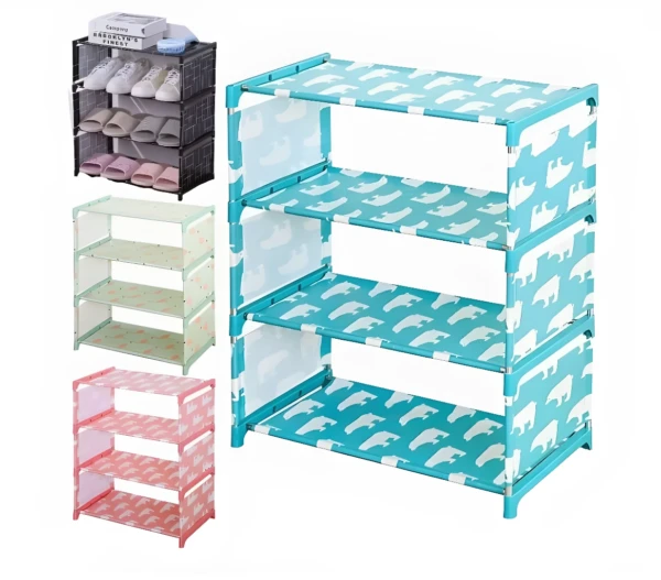 Organizador de zapatos de 4 niveles con estampado de osos, ideal para el hogar.
