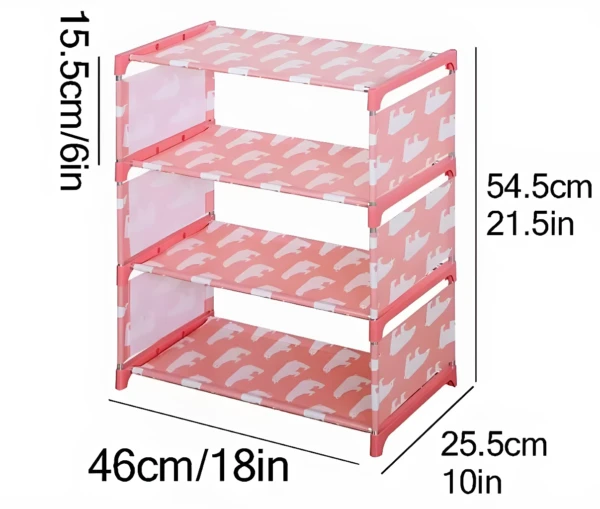 Organizador de zapatos 4 niveles rosa estampado, medidas 46x25.5x54.5cm.