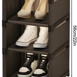 Organizador de zapatos de tela de 3 niveles con tacones y zapatillas deportivas.
