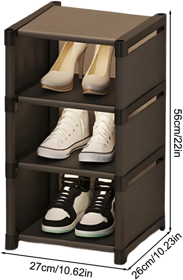 Organizador de zapatos de tela de 3 niveles con tacones y zapatillas deportivas.