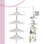 Estantería esquinera de baño ajustable con múltiples repisas, ideal para organizar artículos de tocador.