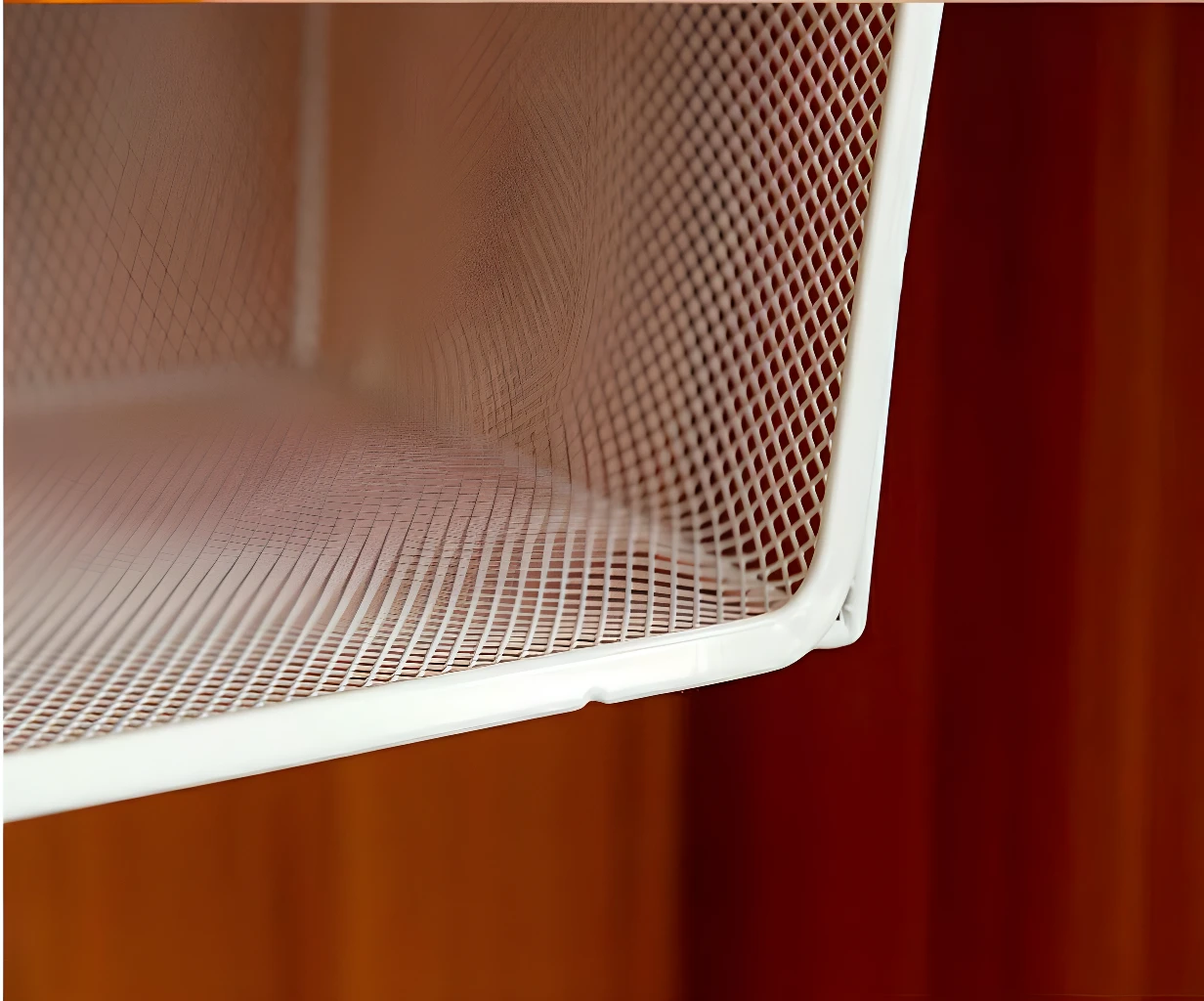 Organizador multiusos Gabeta blanco, malla metálica, vista desde arriba.