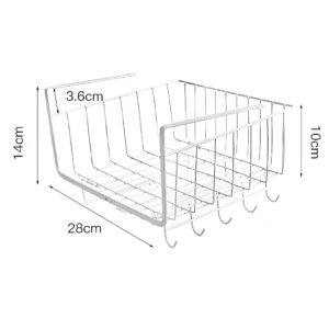 Organizador multiusos X1 blanco, canasta colgante de alambre, 28x14x10cm, para nevera o armario.