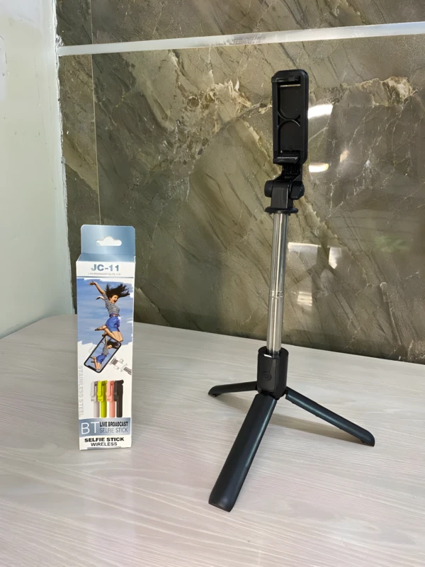 Palo de selfie Jc-11 con trípode, inalámbrico, ideal para transmisiones en vivo y fotos, de acero inoxidable.