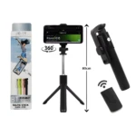 Palo de selfie con trípode JC-11, extensible 80cm, color negro, con control remoto inalámbrico.