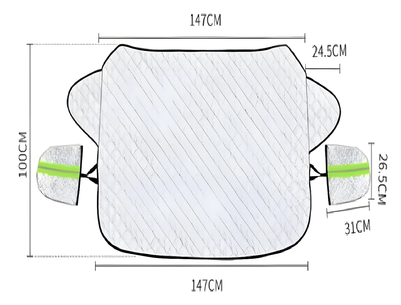 Parasol para parabrisas de automóvil, 147 cm de ancho y 100 cm de alto, con cubiertas para espejos.