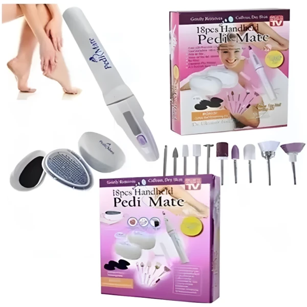 Pedi Mate pulidor de uñas eléctrico con accesorios y estuche, cuidado de pies.