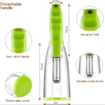 Pelador y rallador de papas y verduras con mango antideslizante y doble cuchilla.