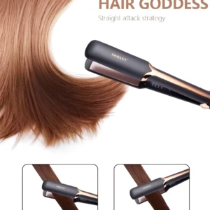 Plancha de pelo profesional Sokany alisando cabello liso y brillante.