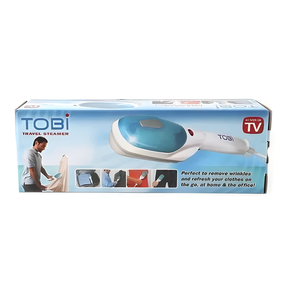 Plancha Tobi portátil de vapor para ropa, ideal para viajes, hogar y oficina.