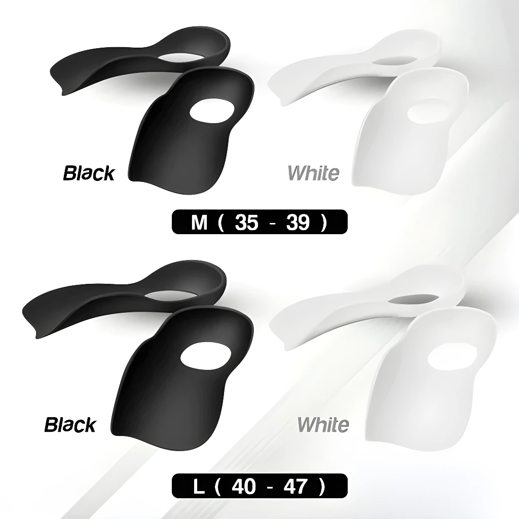 Plantillas ortopédicas negras y blancas, tallas M (35-39) y L (40-47).