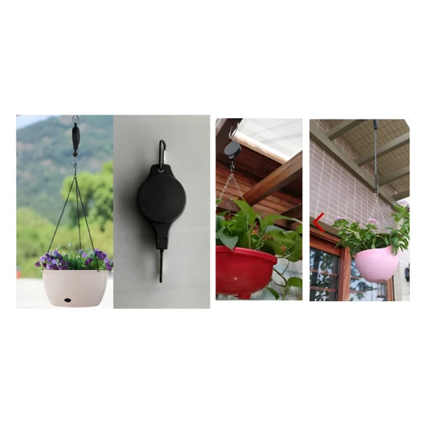 Polea retráctil para materas colgantes, ideal para regular la altura de tus plantas.