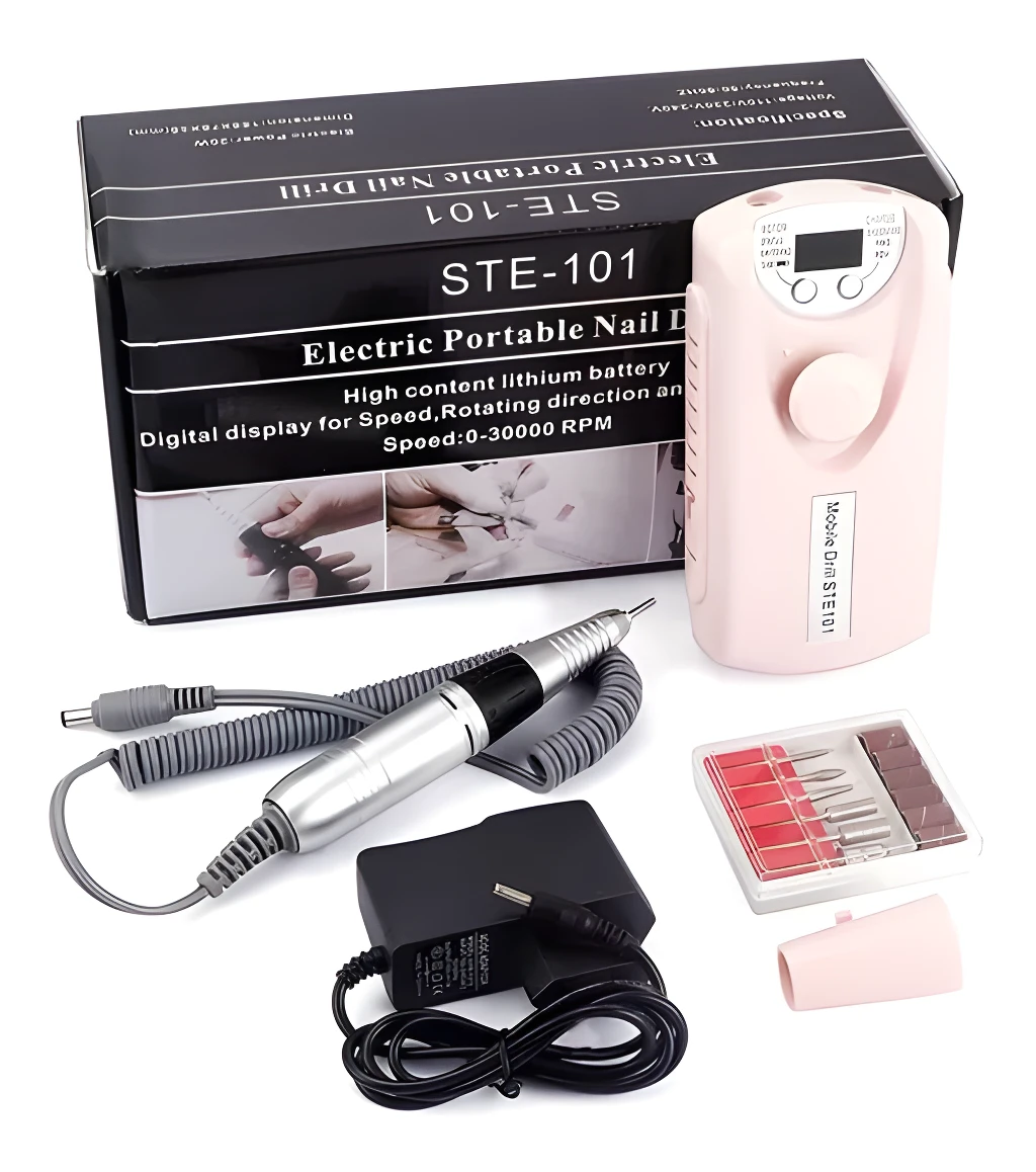 Pulidor de uñas Inalambrico STE-101 rosa con brocas y cargador.