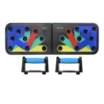 Soporte profesional de flexiones para ejercicios de espalda, tríceps y hombros con mangos azules.