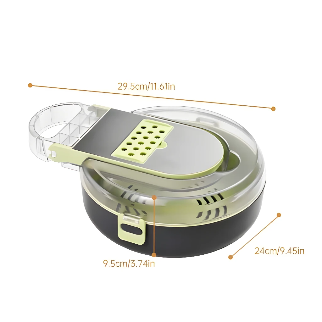 Rallador 9 en 1 con compartimento de almacenamiento para cocina, dimensiones 29.5x24x9.5 cm.
